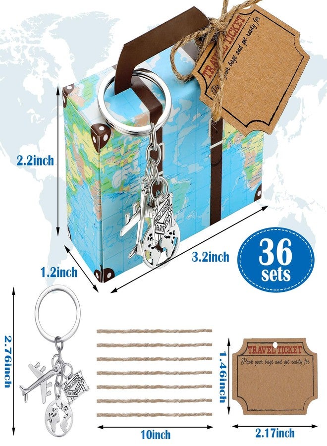 Singhoow 36 Set World Map Mini Suitcase Favor Boxes Party Favor Candy Box with Earth Airplane Keychains and Travel Ticket for DIY Surprise Wedding Bridal Shower Decorations and Family Trips Away - Image 2
